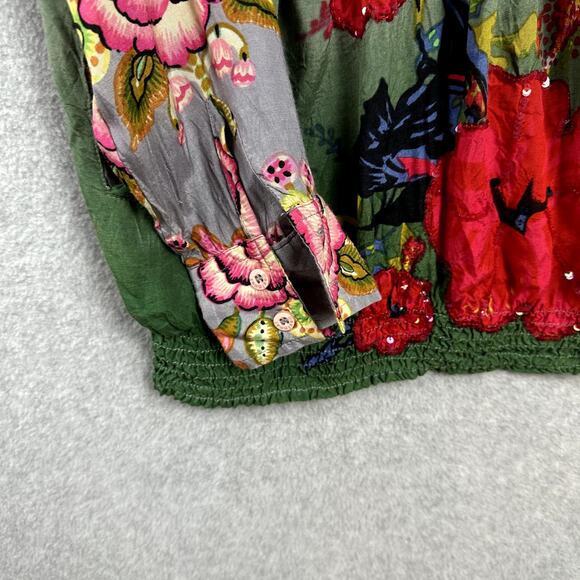 Desigual Y2K Blouse S Vintage Floral Beaded Fairy Grunge Pockets Elastic Waist - Picture 5 of 12